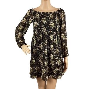 WAYF Mini Dress Size XS Black Floral Long Sleeve